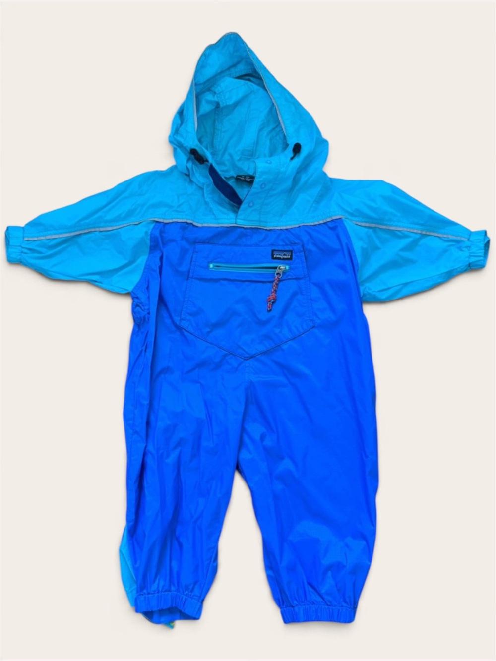 Vintage Patagonia Baby 12M Blue & Turquoise Hooded Windbreaker / Splash Suit